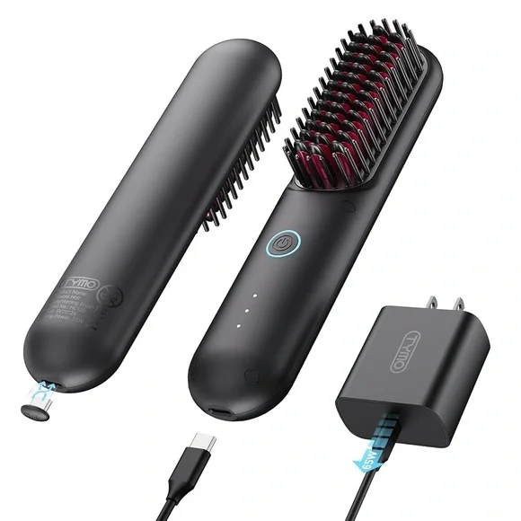 TYMO Black Porta Pro Portable Hair Straightening Brush New - Picture 1 of 4